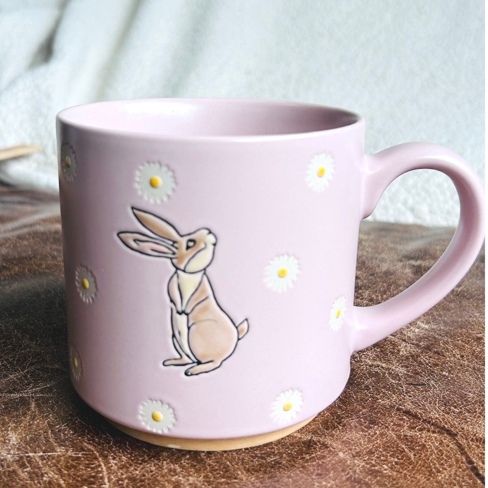 Eli + Ana Handmade Ceramic Mug Pink Bunny Rabbit Daisy Floral Spring Easter 2023